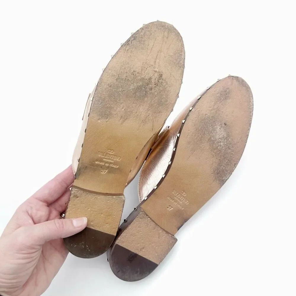 VALENTINO Metallic Rose Gold Soul Rockstud Mules Loafers Size 37 US 7 Micro Stud - Picture 10 of 11